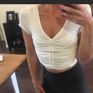 UO cropped cap sleeve v neck top, XS